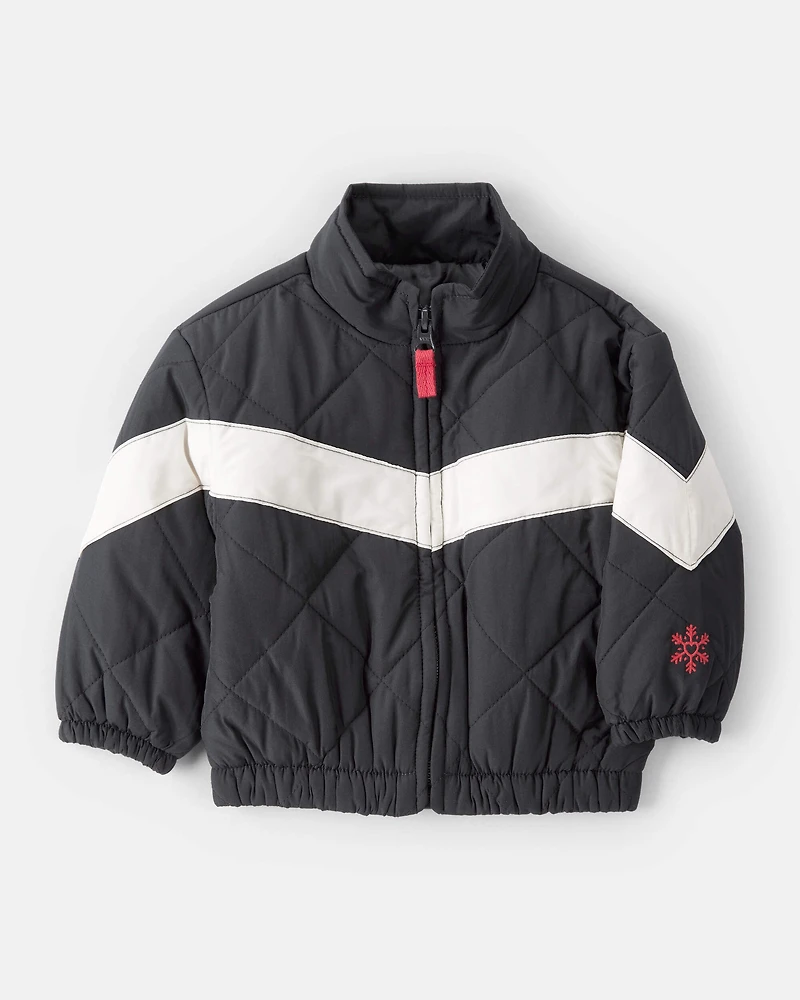 Baby Girl Color Block Puffer Jacket - Black