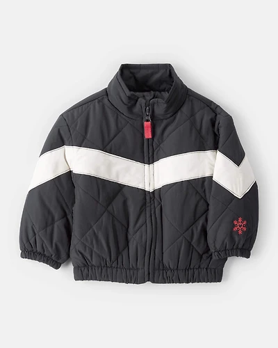 Baby Girl Color Block Puffer Jacket - Black
