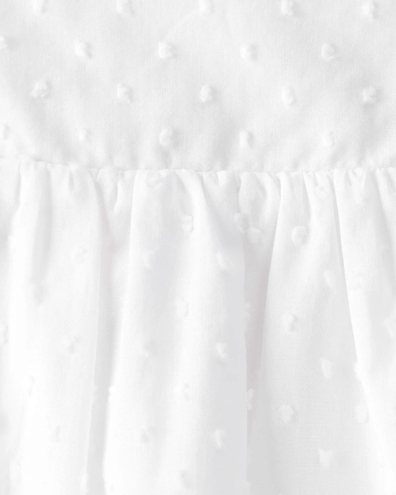 Baby Girl Swiss Dot Ruffle Dress - White