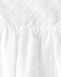 Baby Girl Swiss Dot Ruffle Dress - White