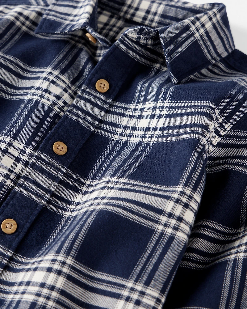 Kid Organic Cotton Button-Front Flannel Shirt