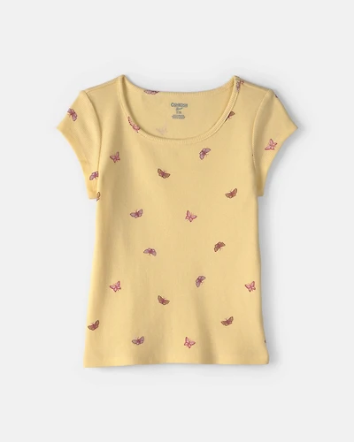 Girls Butterfly Ribbed Top - Yellow