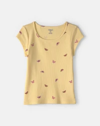 Girls Butterfly Ribbed Top - Yellow
