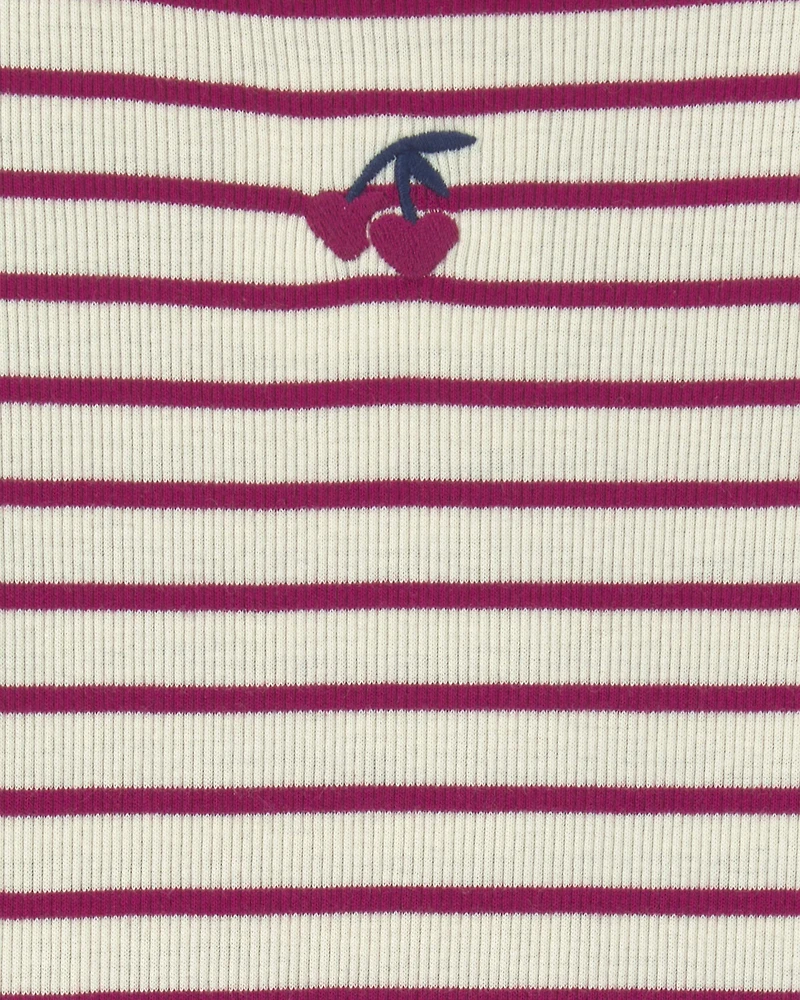 Toddler Girl Cherry Striped Rib Top - Red/Cream