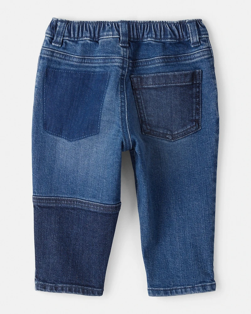 Baby Boy Dark Wash Patchwork Jeans - Blue