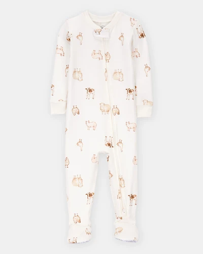 Baby Farm Animals Print PurelySoft Footie 1-Piece Pajamas - Ivory