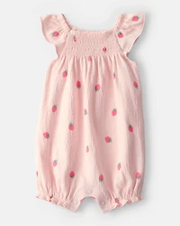 Baby Girl Strawberry Flutter-Sleeve Romper - Pink