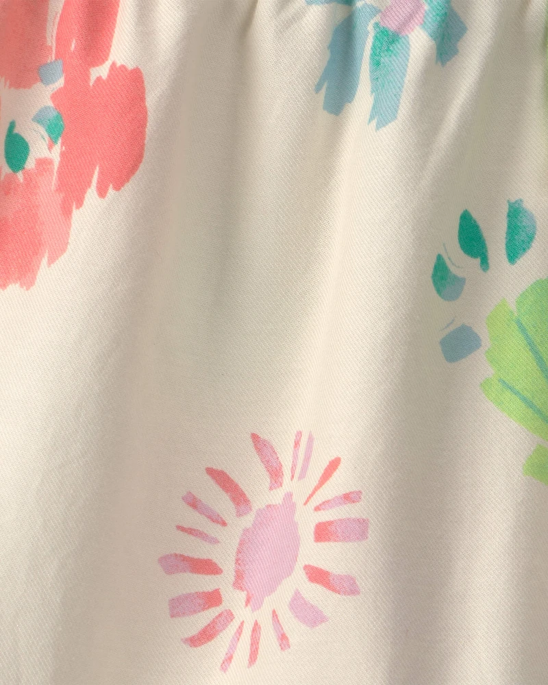 Girls Ruffle-Trim Summer Floral Shorts - Cream