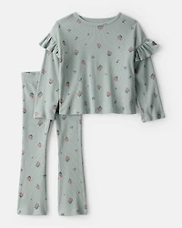 Toddler Girl 2-Piece Floral Cotton Long-Sleeve Tee & Pant Set - Green
