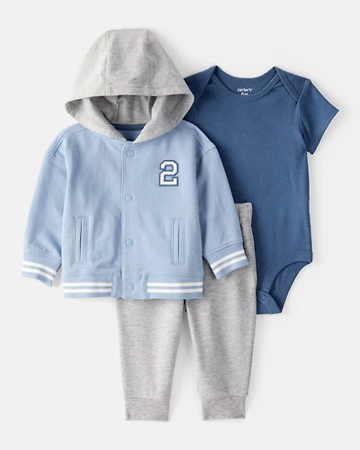 Baby Boy 3-Piece French Terry Jacket Outfit Set - Blue