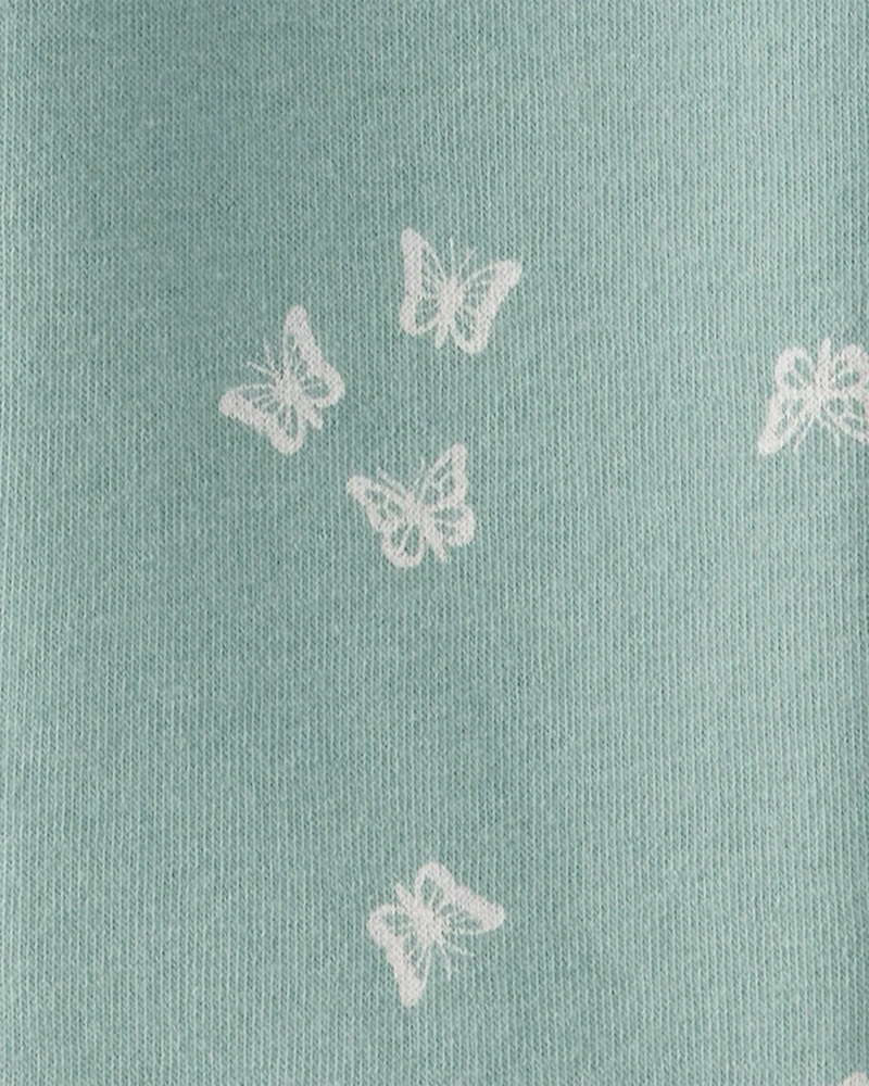 Girls Butterfly Print Drawstring Joggers - Green