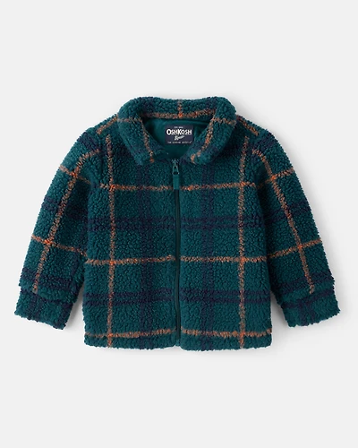 Toddler Boy Plaid Sherpa Zip-Up Jacket - Blue/Green