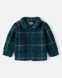 Toddler Boy Plaid Sherpa Zip-Up Jacket - Blue/Green