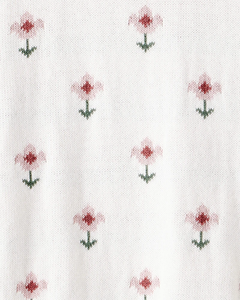 Girls Organic Cotton Sweater Knit in Wildflower Maze Print