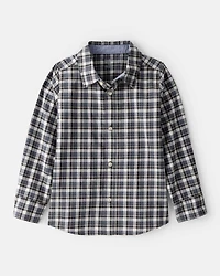 Boys Plaid Cotton Long-Sleeve Button-Down Shirt - Grey
