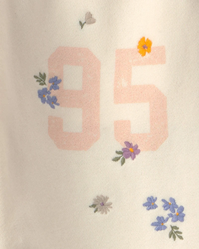 Girls '95' Floral French Terry Joggers - Cream