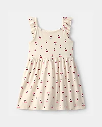 Toddler Girl Cherry Ruffle-Sleeve Dress - Cream