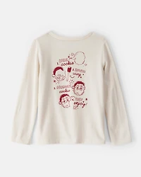 Toddler Girl Christmas Santa Cookie Crew Long-Sleeve Graphic Tee - Cream