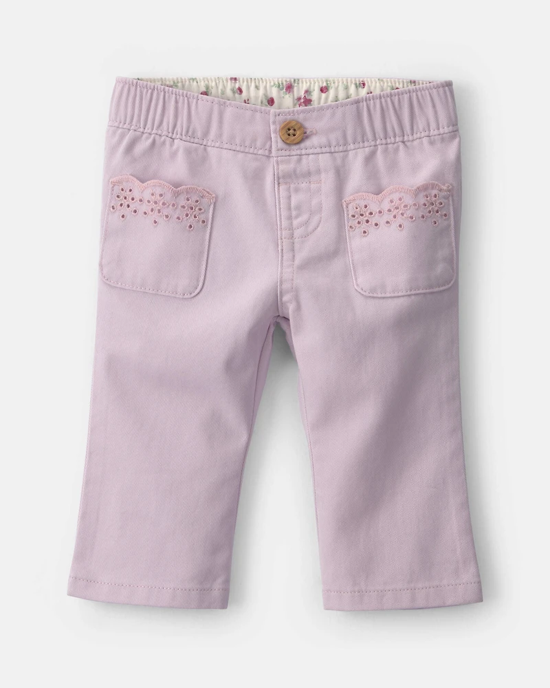 Baby Girl Straight-Leg Scalloped Pocket Pants - Purple