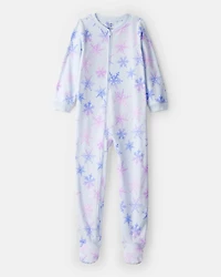 Girls Snowflake Fleece Long-Sleeve Loose Fit 1-Piece Pajamas - Blue