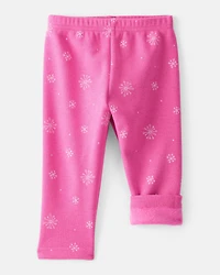 Baby Girl Snowflake Pull-On Stretch Cozy Leggings - Pink