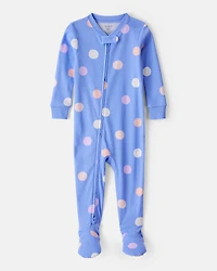 Baby Girl Smiley Face Print 100% Cotton Long-Sleeve Snug Fit 1-Piece Pajamas - Blue