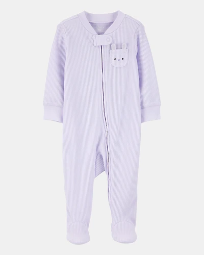 Baby Girl Bunny 2-Way Zip Ribbed Sleep & Play Pajamas - Purple