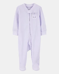 Baby Girl Bunny 2-Way Zip Ribbed Sleep & Play Pajamas - Purple