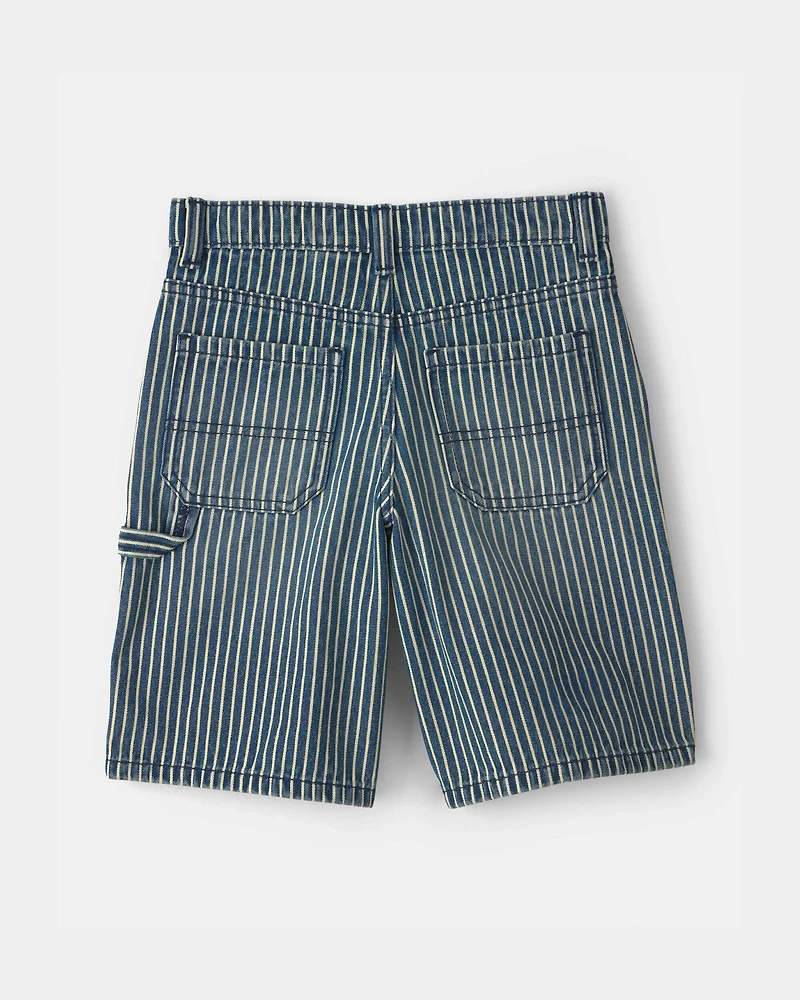Boys Hickory Stripe Denim Utility Shorts - Dark Wash