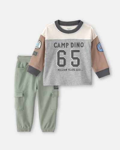 Baby Boy 2-Piece 'Camp Dino' Long-Sleeve T-Shirt & Cargo Joggers Set
