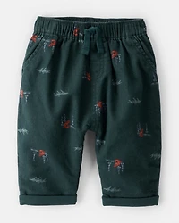 Baby Boy Woodland Fox Print Drawstring Pants - Green