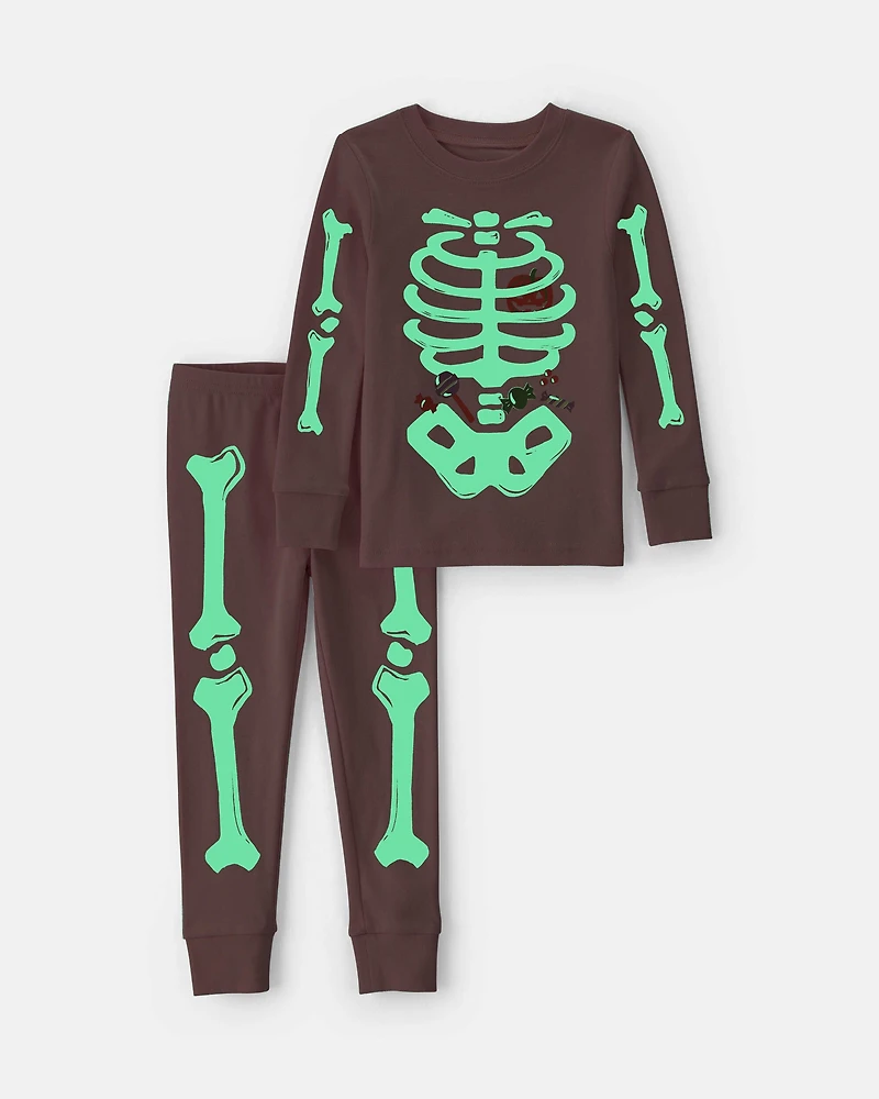 Baby Girl 2-Piece Halloween Skeleton 100% Cotton Snug Fit Pajama Set - Pink