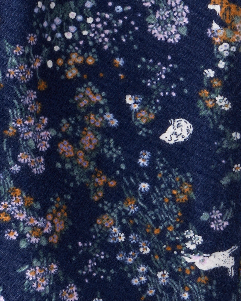 Baby Girl Floral Print Flannel Pants - Navy