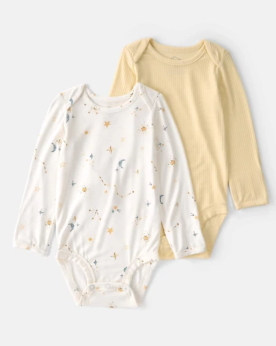 Baby 2-Pack Constellation PurelySoft Bodysuits - Yellow/Cream