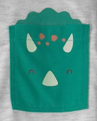 Toddler Boy Dinosaur Loose Fit 2-Piece Pajama Set - Green/Grey