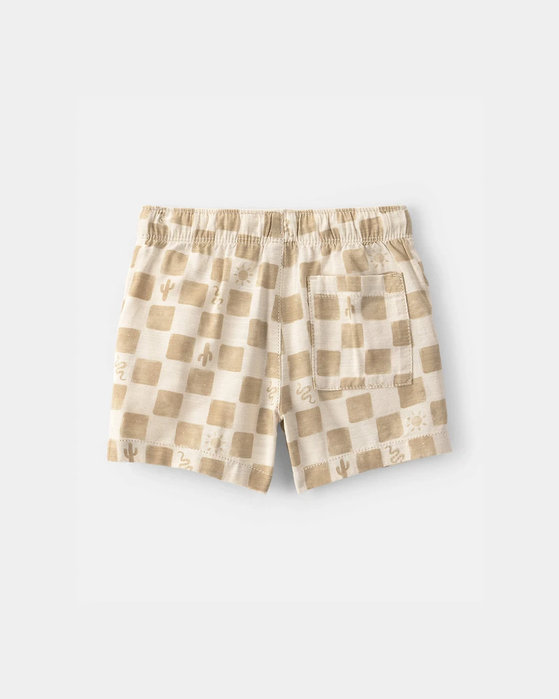 Toddler Boy Cactus Checkered Drawstring Shorts - Beige