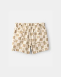 Toddler Boy Cactus Checkered Drawstring Shorts - Beige