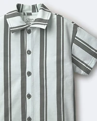Toddler Boy Button-Down Short-Sleeve Shirt in Stripes - Light Blue/Sage