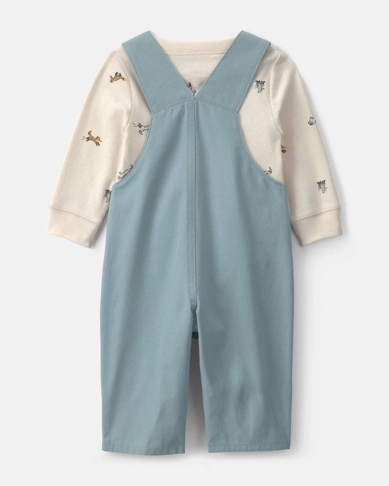 Baby Boy 2-Piece Wolf Long-Sleeve Overall Set - Blue/Cream