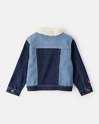 Toddler Hickory Stripe Denim Jacket with Teddy Fleece Collar - Blue