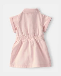 Baby Girl Twill Button-Up Utility Dress - Pink