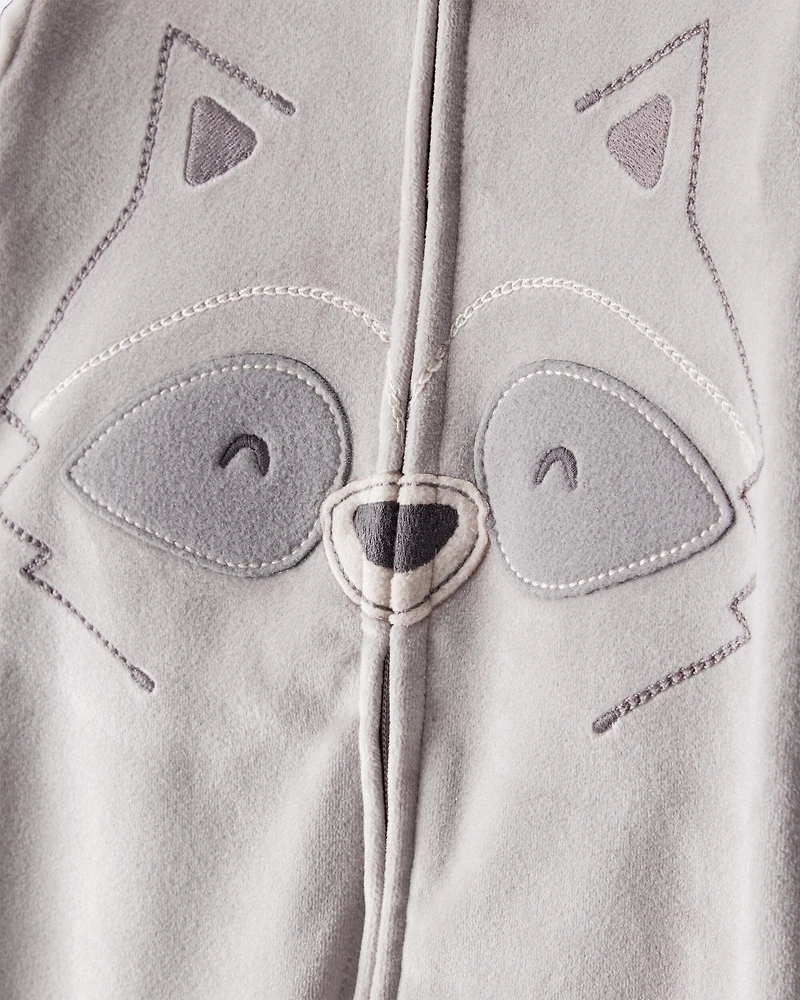 Toddler Boy Raccoon DreamPlush Long-Sleeve Snug Fit 1-Piece Pajamas - Grey