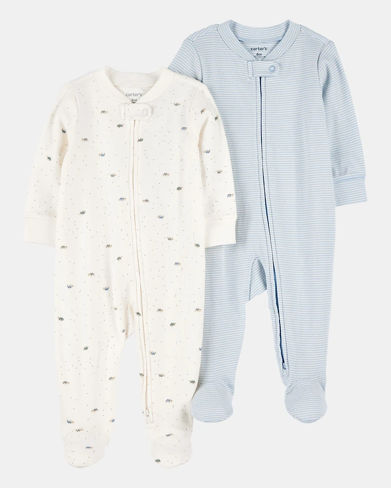 Baby Boy 2-Pack 2-Way Zip Cotton Sleep & Play Pajamas - Blue/White