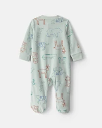 Baby Boy Safari Fleece 2-Way Zip Sleep & Play Pajamas - Green