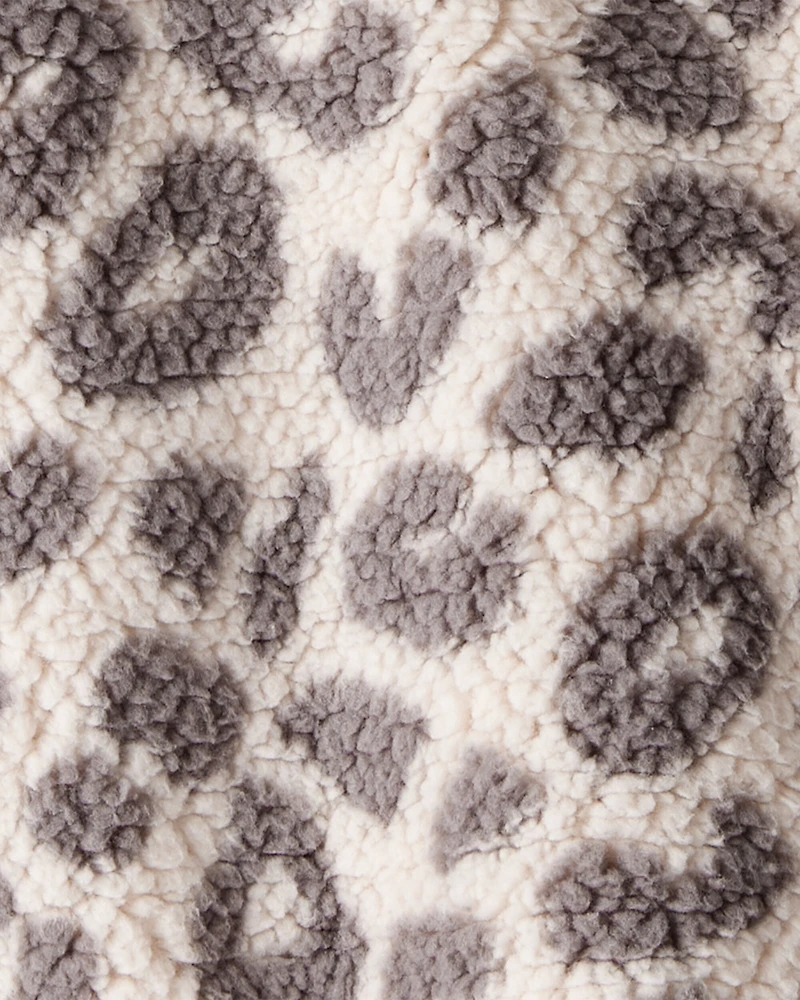 Toddler Girl Cheetah Sherpa Quarter-Snap Pullover - Brown
