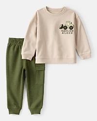 Toddler Boy 2-Piece Construction Pullover & Pant Set - Green/Tan