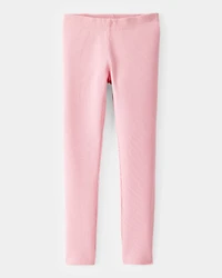 Girls Solid Cotton Ribbed Stretch Leggings - Pink
