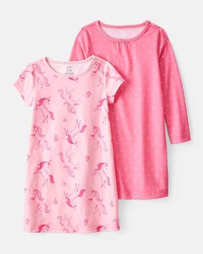 Girls 2-Pack Unicorn Hearts Nightgowns - Pink