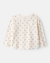 Toddler Girl Holly Berry Print Cotton Long-Sleeve Top - Cream