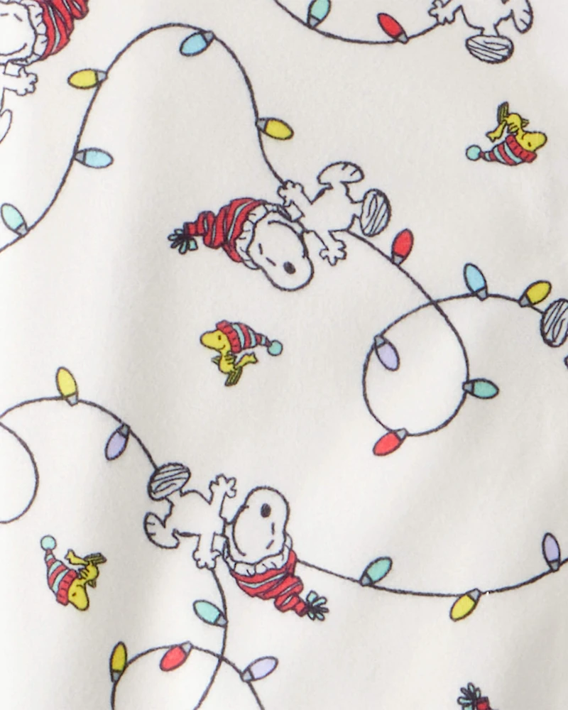 Kid Peanuts Snoopy Print Fleece Long-Sleeve Loose Fit 2-Piece Pajamas - White